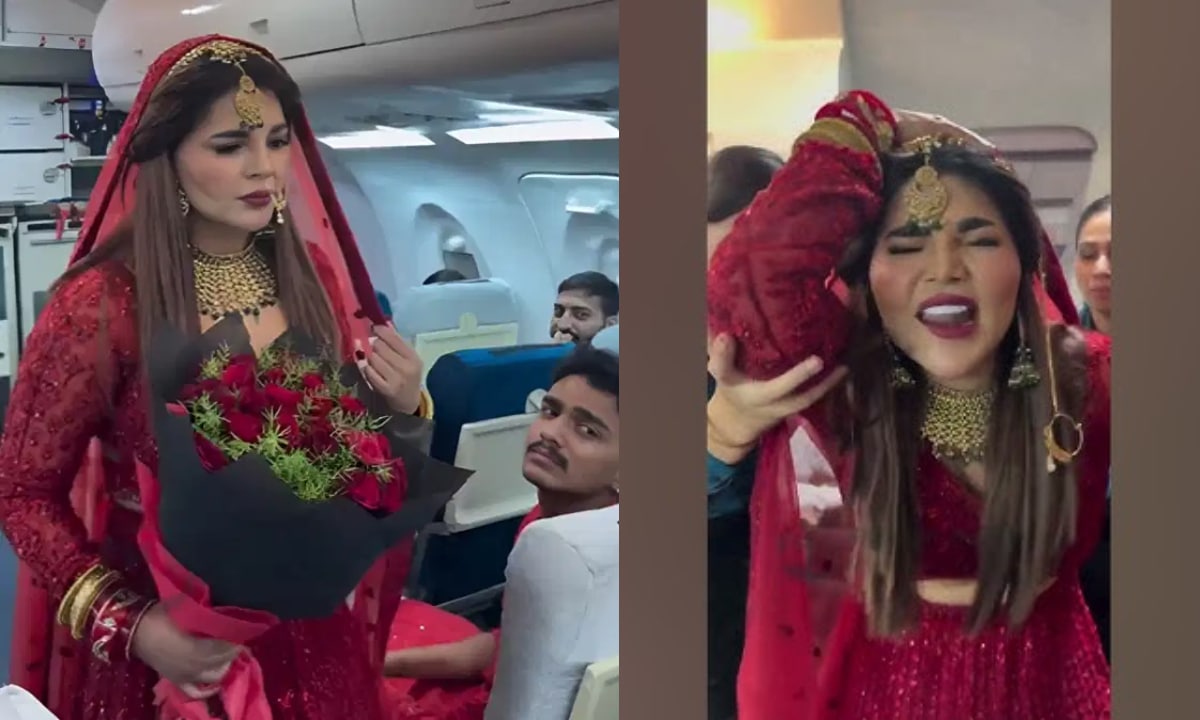 Rakhi Sawant in flight